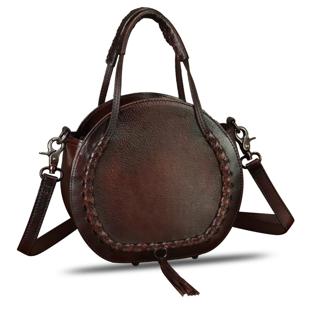 Genuine Leather Handbag Purse Top Handle Round Satchel Handmade :3
